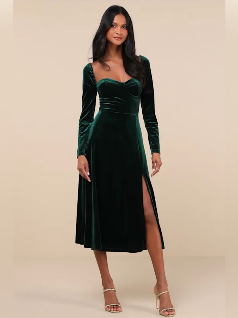 Lulus Precious Impression Emerald Green Velvet Bustier Midi Dress Size Large